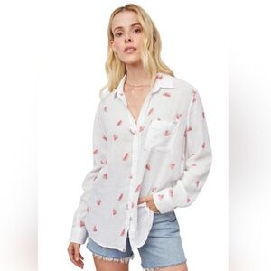 Rails Linen Charli Long Sleeve Button Down Shirt Watermelon Print XS White